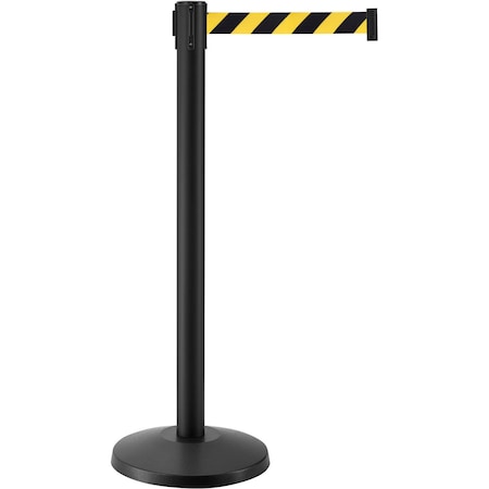 Global Industrial Retractable Belt Barrier, 40 Black Post, 7-1/2' Black/Yellow Belt, Qty 2 708414YB